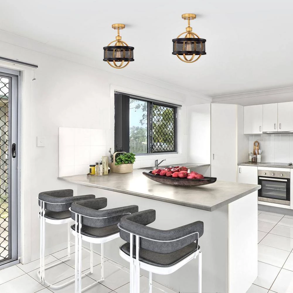 Bret 15.4 in. 1-Light Indoor Multi-Colored Finish Semi-Flush Mount Light with Light Kit by Warehouse of Tiffany 7 Bret 15.4 in. 1-Light Indoor Multi-Colored Finish Semi-Flush Mount Light with Light Kit by Warehouse of Tiffany - Image 5