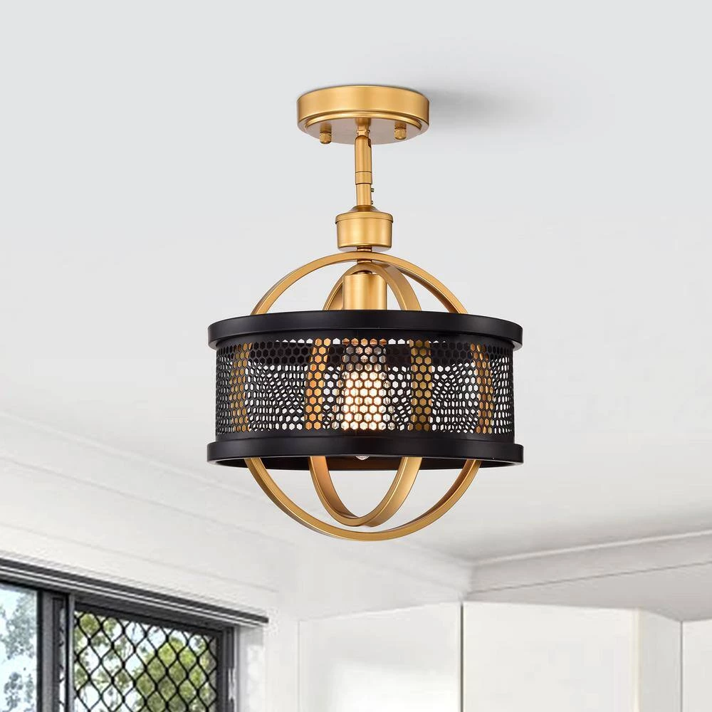 Bret 15.4 in. 1-Light Indoor Multi-Colored Finish Semi-Flush Mount Light with Light Kit by Warehouse of Tiffany 5 Bret 15.4 in. 1-Light Indoor Multi-Colored Finish Semi-Flush Mount Light with Light Kit by Warehouse of Tiffany - Image 3