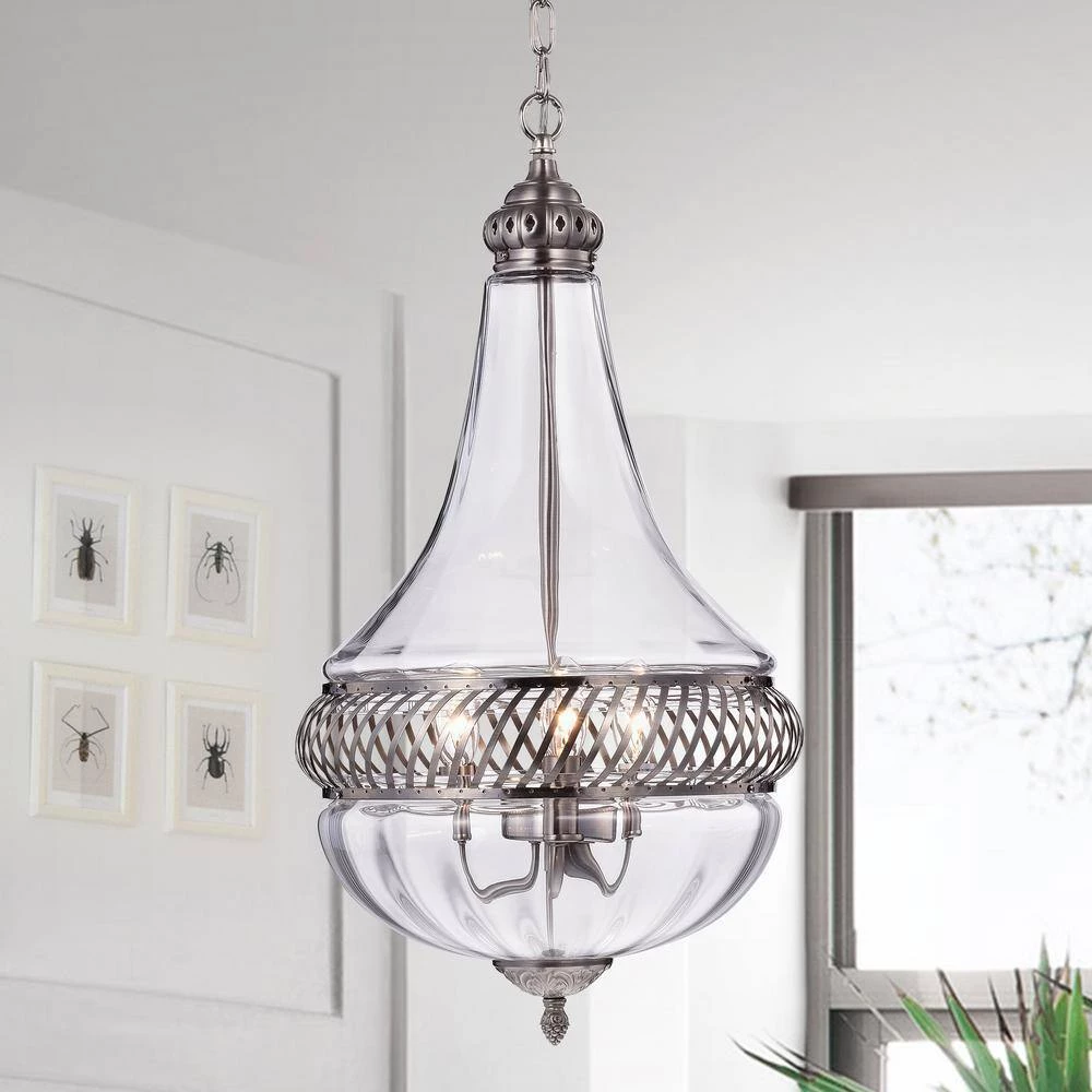 Permin Empire 3-Light Nickel Pendant by Warehouse of Tiffany 5 Permin Empire 3-Light Nickel Pendant by Warehouse of Tiffany - Image 3