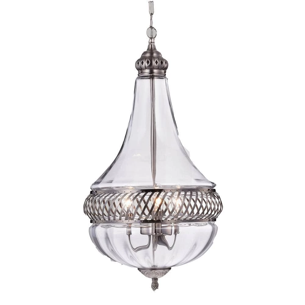 Permin Empire 3-Light Nickel Pendant by Warehouse of Tiffany 3 Permin Empire 3-Light Nickel Pendant by Warehouse of Tiffany