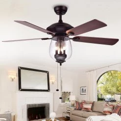 Tibwald 52 in. Indoor Bronze Ceiling Fan with Light Kit by Warehouse of Tiffany -Warehouse of Tiffany Shop oil rubbed bronze warehouse of tiffany ceiling fans with lights cfl8205orb 31 1000