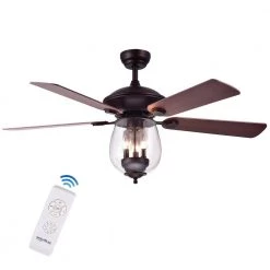 Tibwald 52 in. Indoor Oil Rubbed Bronze Remote Controlled Ceiling Fan with Light Kit by Warehouse of Tiffany