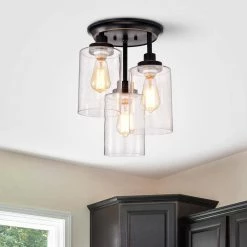 Harun 15.2 in. 3-Lights Oil Rubbed Bronze Indoor Semi-Flush Mount Light with Light Kit by Warehouse of Tiffany -Warehouse of Tiffany Shop oil rubbed bronze warehouse of tiffany flush mount lights cm237 3orb 4f 1000