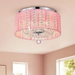 Addison 16 in. 4-Light Indoor Chrome and Pink Flush Mount Ceiling Light with Light Kit by Warehouse of Tiffany