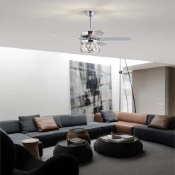Cadella 52 in. 2-Light Polished Silver 5 Blades Lighted Ceiling Fan with Remote by Warehouse of Tiffany -Warehouse of Tiffany Shop polished chrome warehouse of tiffany ceiling fans with lights al02p01ch 31 1000