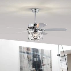 Cadella 52 in. 2-Light Polished Silver 5 Blades Lighted Ceiling Fan with Remote by Warehouse of Tiffany