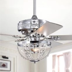 Santana 52 in. 3-Light Indoor Polished Chrome Finish Ceiling Fan with Light Kit by Warehouse of Tiffany