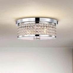 Pieni 12 in. 2-Light Indoor Polished Chrome Semi-Flush Mount Ceiling Light with Light Kit by Warehouse of Tiffany 14 Pieni 12 in. 2-Light Indoor Polished Chrome Semi-Flush Mount Ceiling Light with Light Kit by Warehouse of Tiffany -Warehouse of Tiffany Shop polished chrome warehouse of tiffany flush mount lights 6002 2fm c3 1000