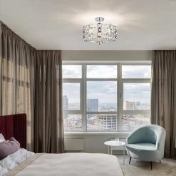 Alaya 18 in. Glam-Modern Drum Shade Semi Flush Mount 3-Light by Warehouse of Tiffany -Warehouse of Tiffany Shop polished chrome warehouse of tiffany flush mount lights cd030 3ch 31 1000