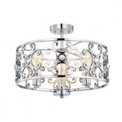 Alaya 18 in. Glam-Modern Drum Shade Semi Flush Mount 3-Light by Warehouse of Tiffany -Warehouse of Tiffany Shop polished chrome warehouse of tiffany flush mount lights cd030 3ch 4f 1000