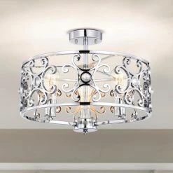 Alaya 18 in. Glam-Modern Drum Shade Semi Flush Mount 3-Light by Warehouse of Tiffany