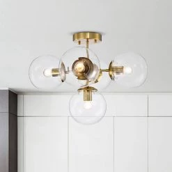 Haaris 20 in. 5-Light Indoor Polished Gold Semi-Flush Mount Ceiling Light with Light Kit and Remote by Warehouse of Tiffany -Warehouse of Tiffany Shop polished satin gold warehouse of tiffany flush mount lights fc10015 5bs c3 1000