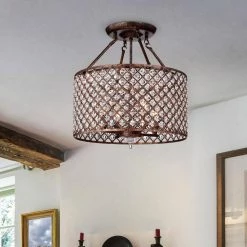 Estela 17 in. 4-Light Indoor Bronze Semi-Flush Chandelier by Warehouse of Tiffany -Warehouse of Tiffany Shop rustic bronze warehouse of tiffany flush mount lights cm051 4 31 1000