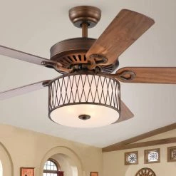 Jan 52 in. Bronze Indoor Remote Controlled Ceiling Fan with Light Kit by Warehouse of Tiffany -Warehouse of Tiffany Shop satin bronze warehouse of tiffany ceiling fans with lights cfl 8454remo sb c3 1000