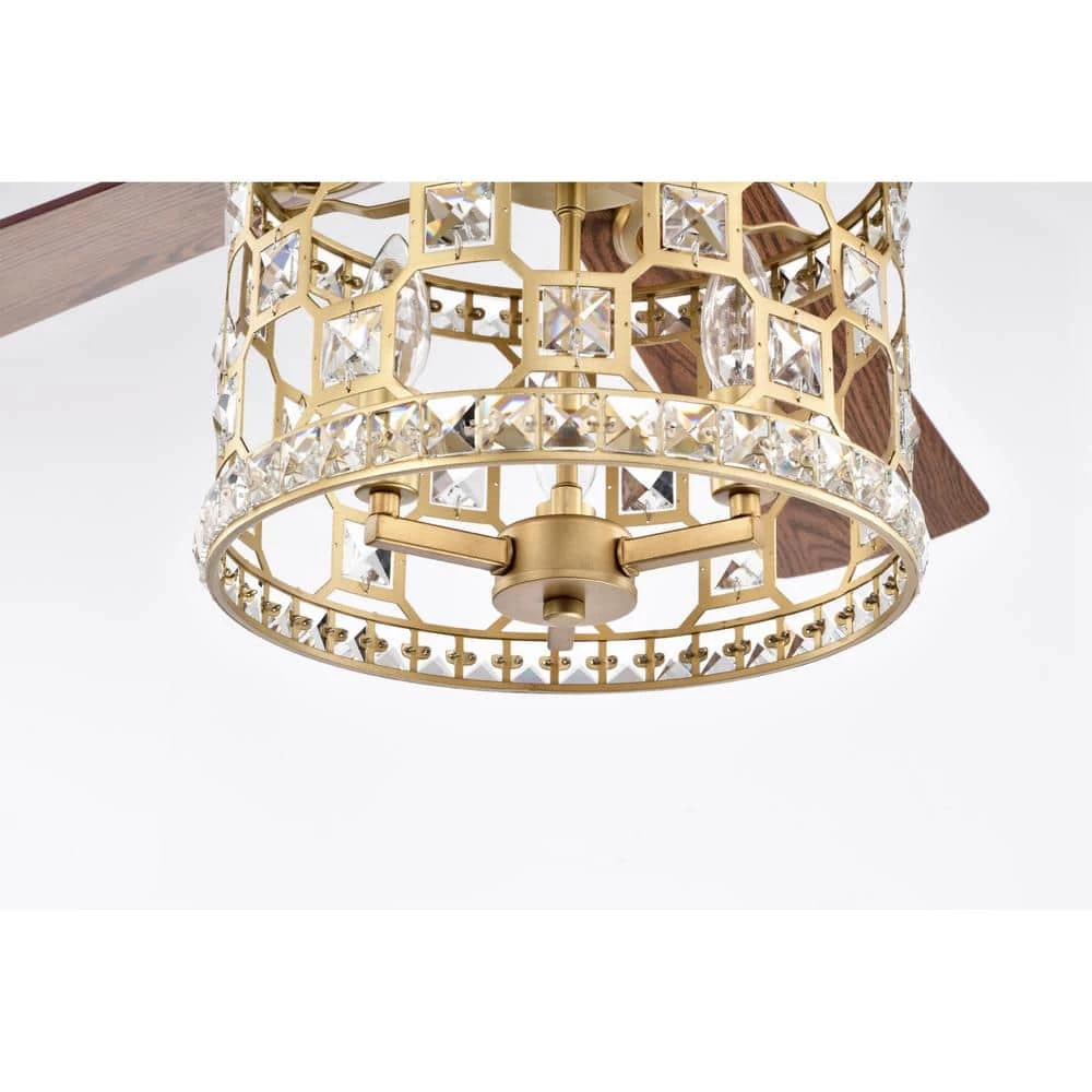 Adsila 52 in. 3-Light Indoor Satin Gold Ceiling Fan Chandelier with Light Kit and Remote Control by Warehouse of Tiffany 5 Adsila 52 in. 3-Light Indoor Satin Gold Ceiling Fan Chandelier with Light Kit and Remote Control by Warehouse of Tiffany - Image 3