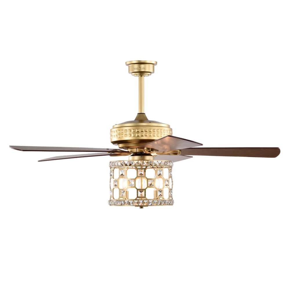 Adsila 52 in. 3-Light Indoor Satin Gold Ceiling Fan Chandelier with Light Kit and Remote Control by Warehouse of Tiffany 7 Adsila 52 in. 3-Light Indoor Satin Gold Ceiling Fan Chandelier with Light Kit and Remote Control by Warehouse of Tiffany - Image 5
