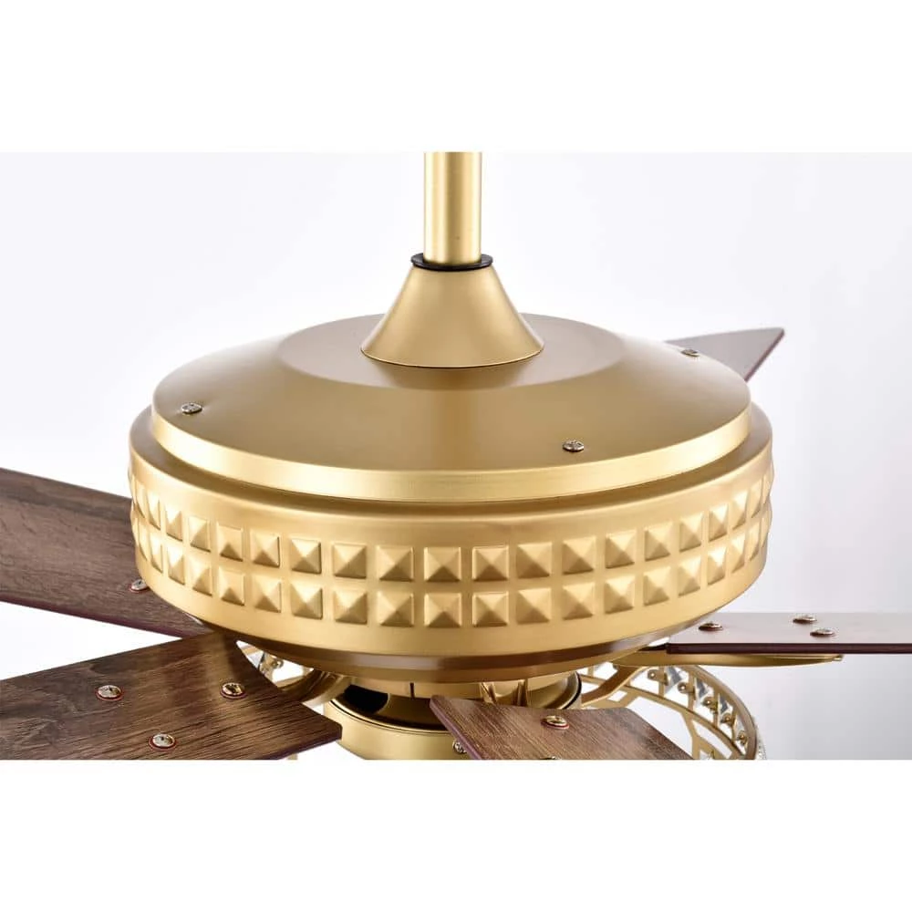 Adsila 52 in. 3-Light Indoor Satin Gold Ceiling Fan Chandelier with Light Kit and Remote Control by Warehouse of Tiffany 4 Adsila 52 in. 3-Light Indoor Satin Gold Ceiling Fan Chandelier with Light Kit and Remote Control by Warehouse of Tiffany - Image 2