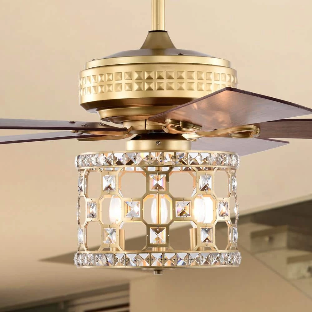 Adsila 52 in. 3-Light Indoor Satin Gold Ceiling Fan Chandelier with Light Kit and Remote Control by Warehouse of Tiffany 6 Adsila 52 in. 3-Light Indoor Satin Gold Ceiling Fan Chandelier with Light Kit and Remote Control by Warehouse of Tiffany - Image 4