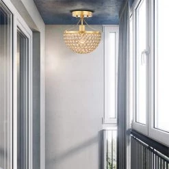 Laverna 9.4 in. 1-Light Indoor Satin Gold Semi-Flush Mount Ceiling Light with Light Kit and Remote by Warehouse of Tiffany -Warehouse of Tiffany Shop satin gold warehouse of tiffany flush mount lights 6001 1sf 31 1000