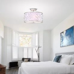 Lala 20 in. 3-Light Indoor Satin Silver Semi-Flush Mount Ceiling Light with Light Kit and Remote by Warehouse of Tiffany -Warehouse of Tiffany Shop satin silver warehouse of tiffany flush mount lights fc10008 3as 31 1000