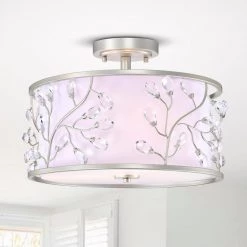 Lala 20 in. 3-Light Indoor Satin Silver Semi-Flush Mount Ceiling Light with Light Kit and Remote by Warehouse of Tiffany -Warehouse of Tiffany Shop satin silver warehouse of tiffany flush mount lights fc10008 3as 4f 1000