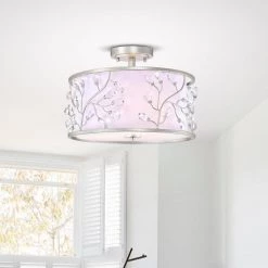 Lala 20 in. 3-Light Indoor Satin Silver Semi-Flush Mount Ceiling Light with Light Kit and Remote by Warehouse of Tiffany -Warehouse of Tiffany Shop satin silver warehouse of tiffany flush mount lights fc10008 3as c3 1000