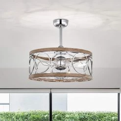 Ofelia 24.4 in. Indoor Silver and Brown Ceiling Fan with Light Kit and Remote Included by Warehouse of Tiffany