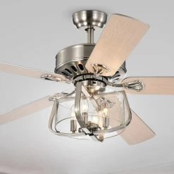 Mari 52 in. 4-Light Indoor Silver Remote Controlled Ceiling Fan with Light Kit by Warehouse of Tiffany -Warehouse of Tiffany Shop silver warehouse of tiffany ceiling fans with lights cfl 8428remo sn c3 1000