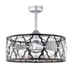 Netanel 24.4 in. Indoor Silver Finish Ceiling Fan with Light Kit and Remote Included by Warehouse of Tiffany