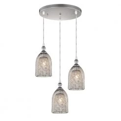 Haydar 17.32 in. 3-Light Indoor Silver Pendant Lamp with Light Kit by Warehouse of Tiffany