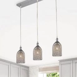 Emili 61 in. 3-Light Indoor Silver Linear Pendant Light with Light Kit by Warehouse of Tiffany 8 Emili 61 in. 3-Light Indoor Silver Linear Pendant Light with Light Kit by Warehouse of Tiffany -Warehouse of Tiffany Shop silver warehouse of tiffany chandeliers imp54l 3fs 4f 1000