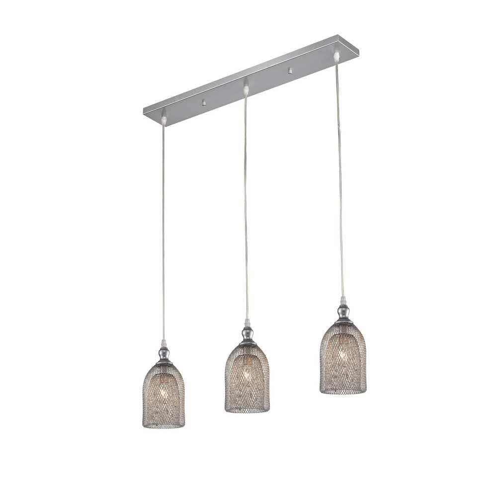 Emili 61 in. 3-Light Indoor Silver Linear Pendant Light with Light Kit by Warehouse of Tiffany 3 Emili 61 in. 3-Light Indoor Silver Linear Pendant Light with Light Kit by Warehouse of Tiffany