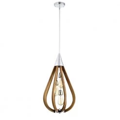 Flann 14 in. 3-Light Indoor Silver and Faux Wood Grain Standard Pendant Ceiling Light by Warehouse of Tiffany