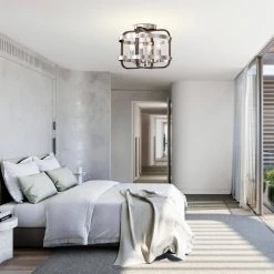 Kasia 14 in. 4-Light Indoor Satin Silver and Faux Wood Grain Finish Flush Mount with Light Kit by Warehouse of Tiffany -Warehouse of Tiffany Shop silver warehouse of tiffany flush mount lights 2032 4 31 1000