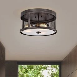 Barn 8 in. 3-Light Indoor Smoked Gray Finish Flush Mount Ceiling Light with Light Kit by Warehouse of Tiffany -Warehouse of Tiffany Shop smoked gray warehouse of tiffany flush mount lights cm207 3sg 31 1000