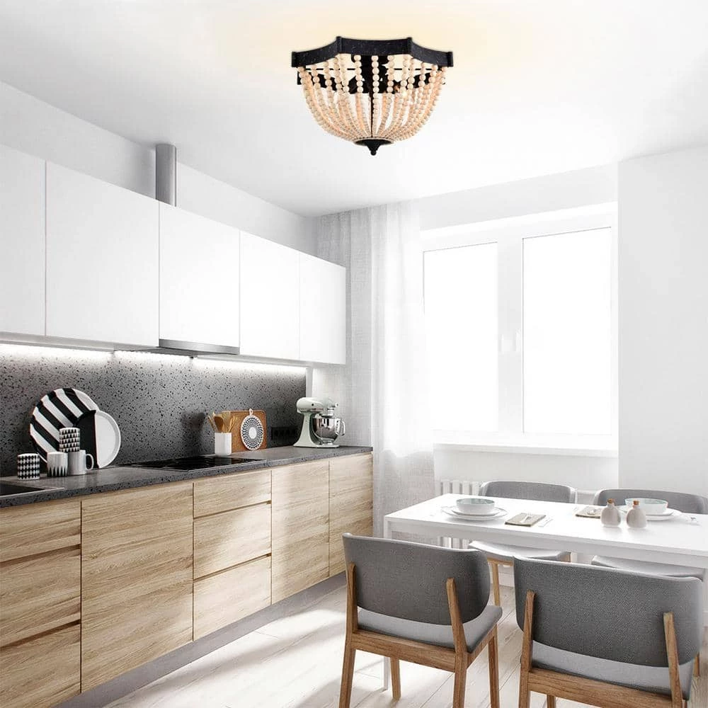 Xasan 19 in. 3-Light Indoor Weathered Black and Beige Semi-Flush Mount Light with Light Kit by Warehouse of Tiffany 11 Xasan 19 in. 3-Light Indoor Weathered Black and Beige Semi-Flush Mount Light with Light Kit by Warehouse of Tiffany - Image 9