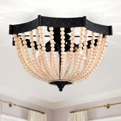 Xasan 19 in. 3-Light Indoor Weathered Black and Beige Semi-Flush Mount Light with Light Kit by Warehouse of Tiffany