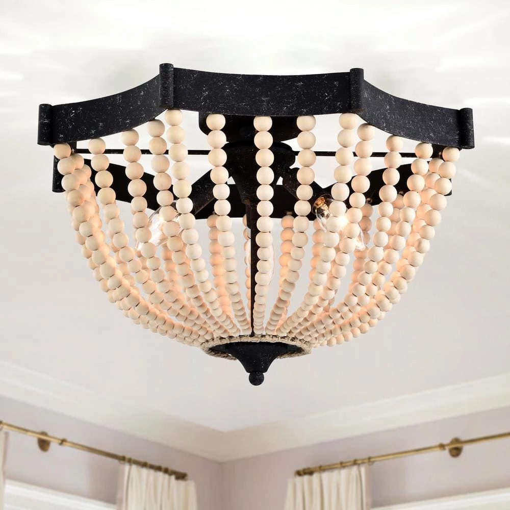 Xasan 19 in. 3-Light Indoor Weathered Black and Beige Semi-Flush Mount Light with Light Kit by Warehouse of Tiffany 3 Xasan 19 in. 3-Light Indoor Weathered Black and Beige Semi-Flush Mount Light with Light Kit by Warehouse of Tiffany