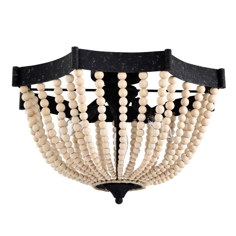 Xasan 19 in. 3-Light Indoor Weathered Black and Beige Semi-Flush Mount Light with Light Kit by Warehouse of Tiffany 6 Xasan 19 in. 3-Light Indoor Weathered Black and Beige Semi-Flush Mount Light with Light Kit by Warehouse of Tiffany - Image 4