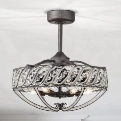 Sandi 24 in. 6-Light Indoor Weathered Dark Grey Ceiling Fan with Light Kit by Warehouse of Tiffany -Warehouse of Tiffany Shop weathered dark grey warehouse of tiffany ceiling fans with lights dl01p11ac 4f 1000