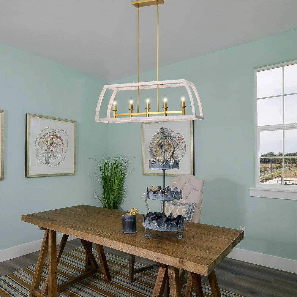 Nermin 39 in. 5-Light Indoor Satin Gold Finish Chandelier with Light Kit by Warehouse of Tiffany 12 Nermin 39 in. 5-Light Indoor Satin Gold Finish Chandelier with Light Kit by Warehouse of Tiffany - Image 10