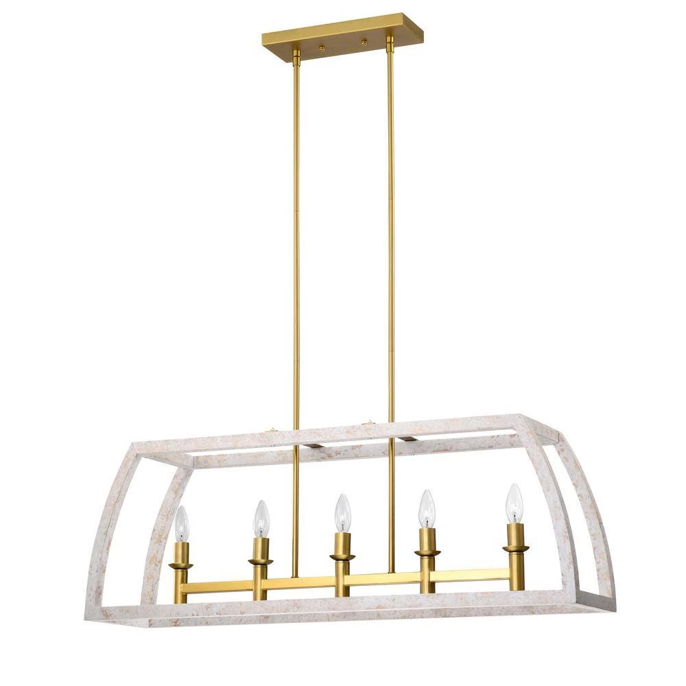 Nermin 39 in. 5-Light Indoor Satin Gold Finish Chandelier with Light Kit by Warehouse of Tiffany 6 Nermin 39 in. 5-Light Indoor Satin Gold Finish Chandelier with Light Kit by Warehouse of Tiffany - Image 4