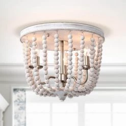 Dawid 14 in. 3-Light Indoor Weathered White and Matte Gold Finish Flush Mount with Light Kit by Warehouse of Tiffany