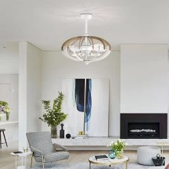 Shana 27 in. 6-Light Indoor Gloss White and Faux Wood Grain Ceiling Fan with Light Kit by Warehouse of Tiffany -Warehouse of Tiffany Shop white gloss warehouse of tiffany ceiling fans with lights dw01w53ib 31 1000