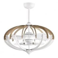 Shana 27 in. 6-Light Indoor Gloss White and Faux Wood Grain Ceiling Fan with Light Kit by Warehouse of Tiffany