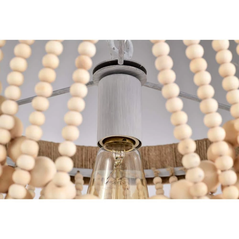 Elli 18 in. 1-Light Indoor White and Light Brown Pendant with Light Kit by Warehouse of Tiffany 5 Elli 18 in. 1-Light Indoor White and Light Brown Pendant with Light Kit by Warehouse of Tiffany - Image 3