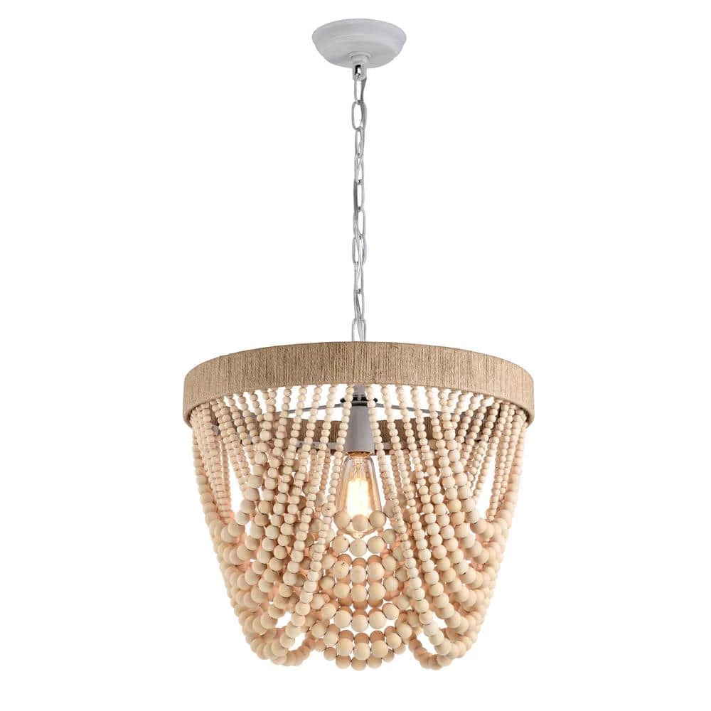 Elli 18 in. 1-Light Indoor White and Light Brown Pendant with Light Kit by Warehouse of Tiffany 7 Elli 18 in. 1-Light Indoor White and Light Brown Pendant with Light Kit by Warehouse of Tiffany - Image 5