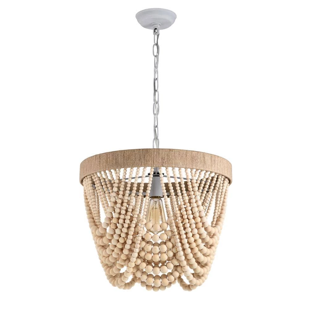 Elli 18 in. 1-Light Indoor White and Light Brown Pendant with Light Kit by Warehouse of Tiffany 6 Elli 18 in. 1-Light Indoor White and Light Brown Pendant with Light Kit by Warehouse of Tiffany - Image 4